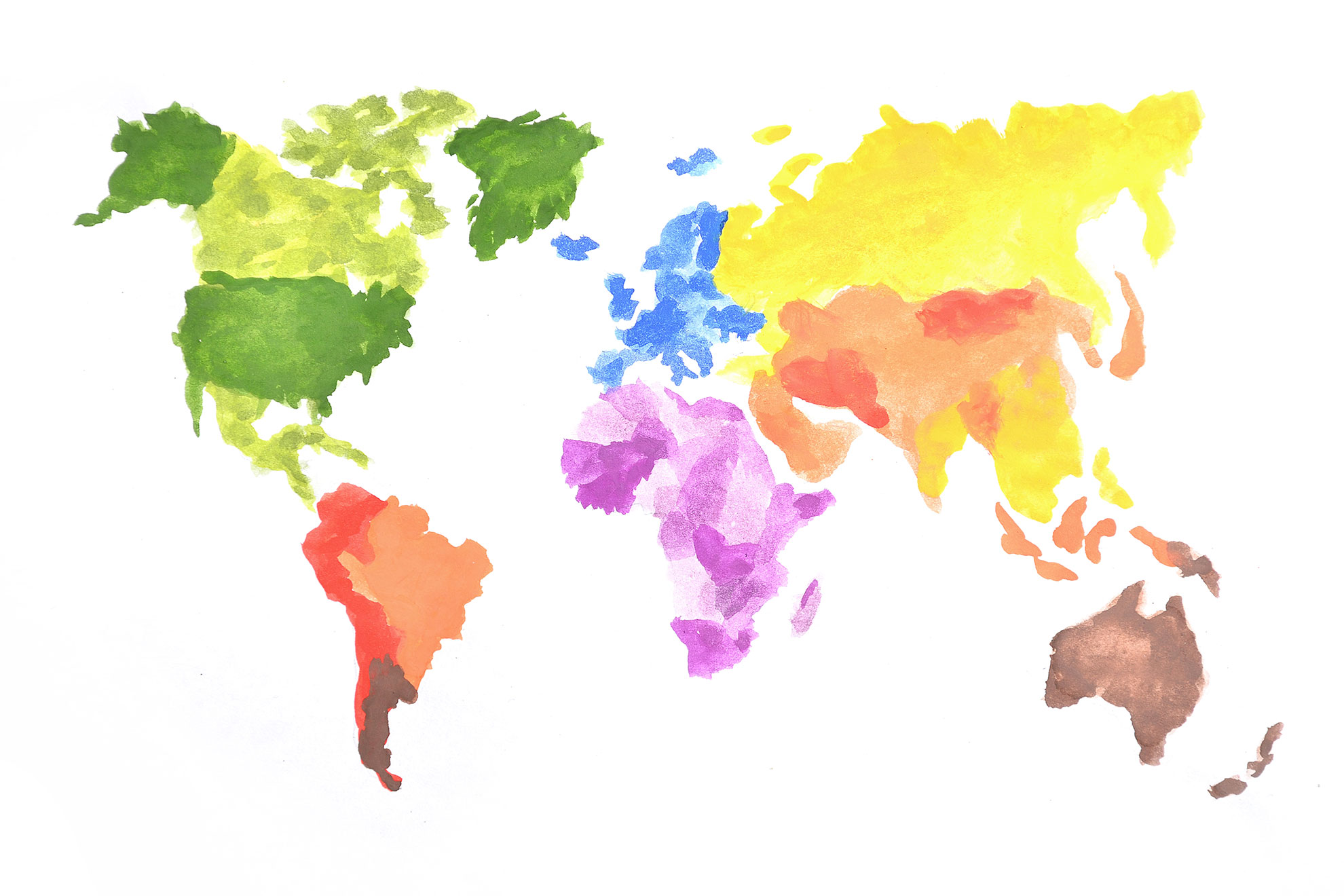 Mapa kontynentów, ilustracja do quizu o państwach na kontynentach
